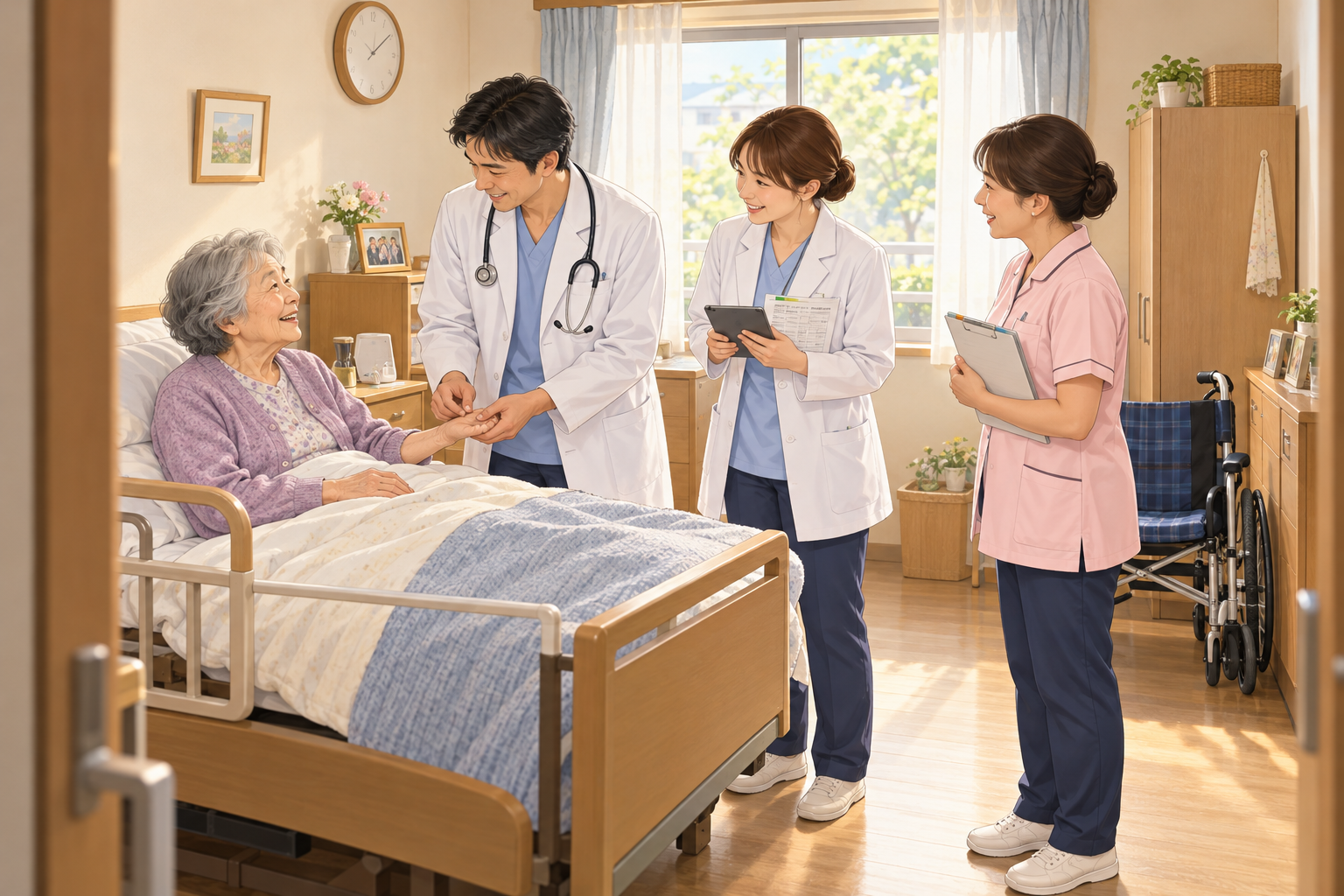 医師の往診に薬剤師が同行する様子
